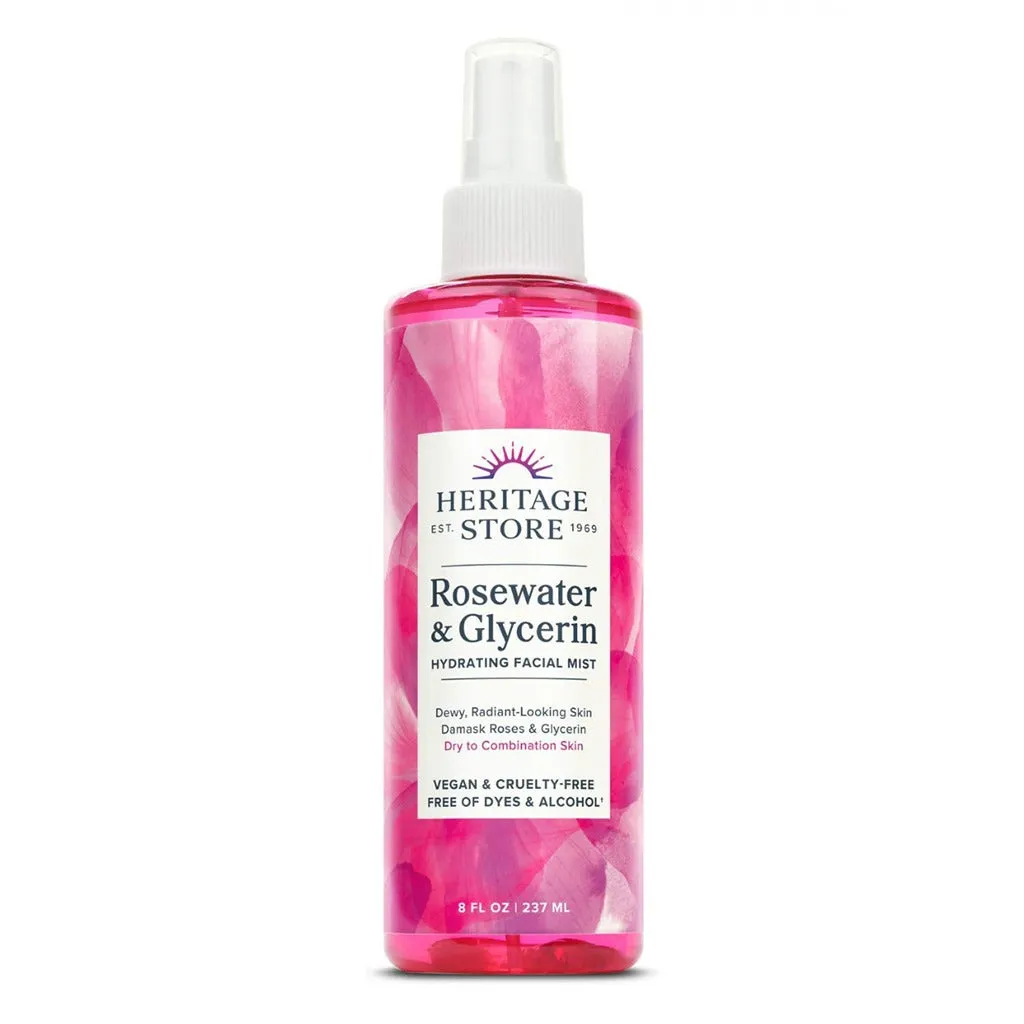 بخاخ ماء الورد بالجلسرين المرطب للبشرة 237 مل - HERITAGE STORE Rosewater with Glycerin Hydrating Facial Mist 237 ml
