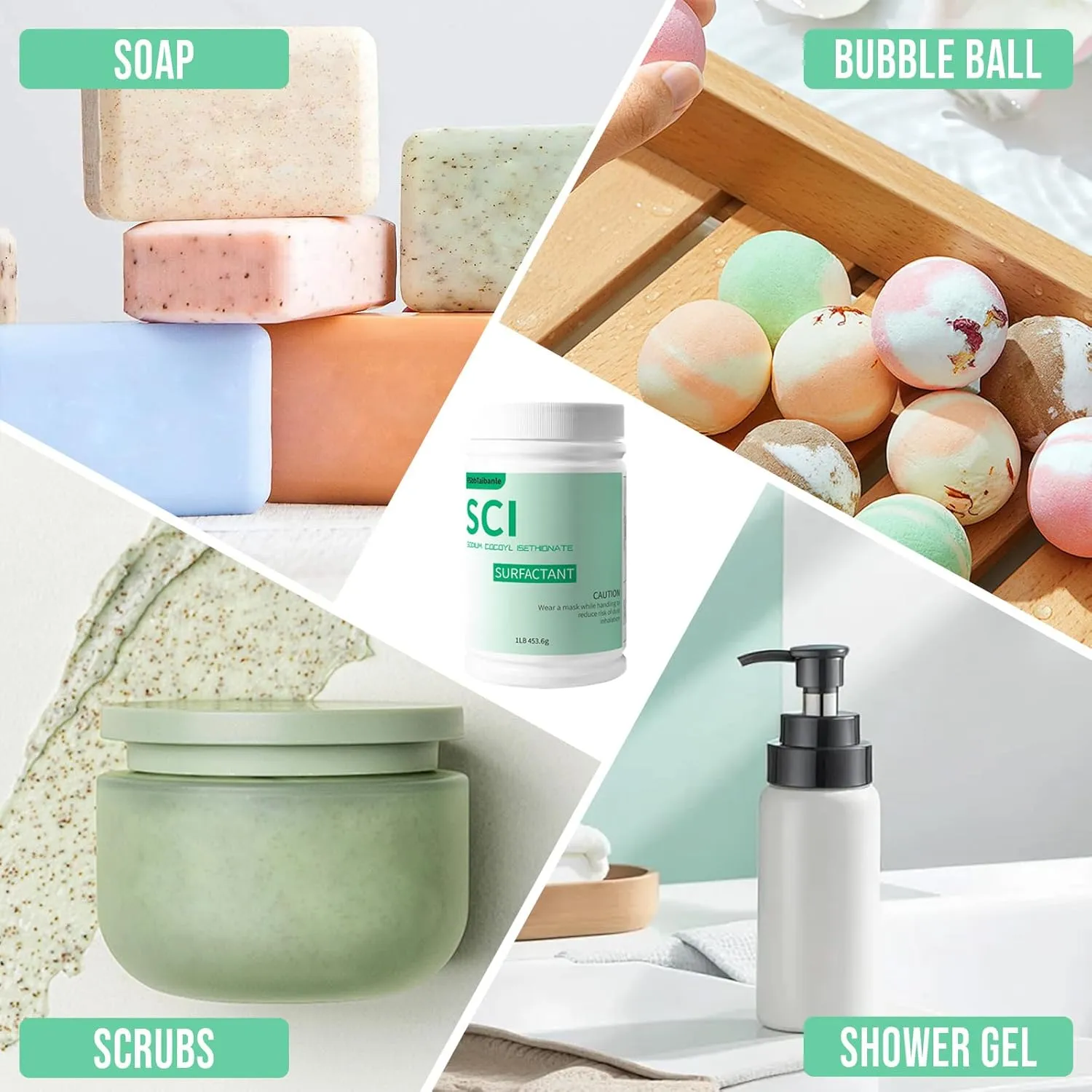 1 Pound Sodium Cocoyl Isethionate, Premium Sodium Cocoyl Isethionate (SCI) Powder, Amazing Bubbles, Gentle on Skin, Biodegradable, Suitable for Making Bath Bombs