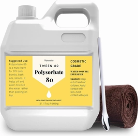 21.17 oz Polysorbate 80 for Bath Bombs, Premium Polysorbate 80 (Sorbitan Oleate) Liquid, 100% Pure, Cosmetics Grade, Gentle on Skin, Suitable for Making Lotions, Shampoos, Body Washes and More