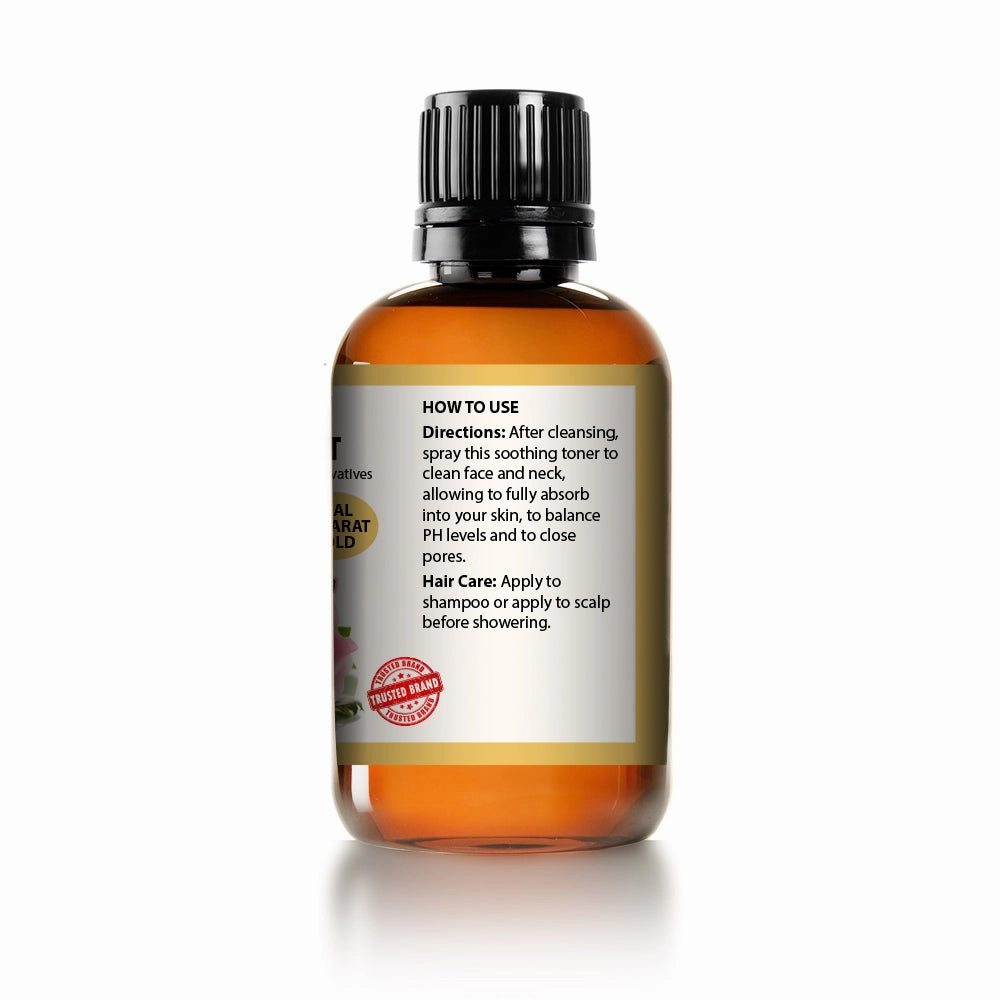 24K Gold Rose Water Facial Toner 100% Pure Natural Moroccan Rosewater Hydrosol Face Spray 4 oz