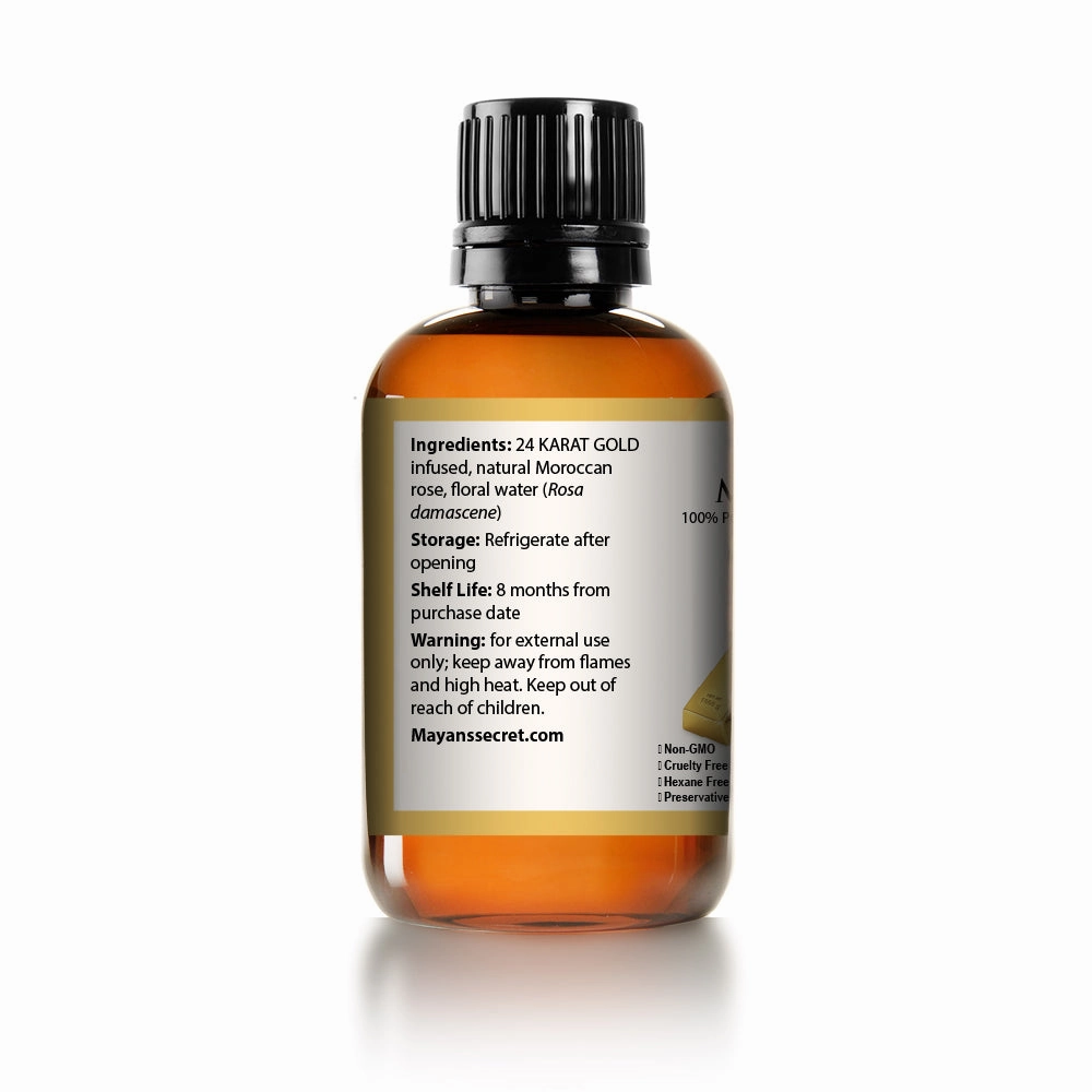 24K Gold Rose Water Facial Toner 100% Pure Natural Moroccan Rosewater Hydrosol Face Spray 4 oz