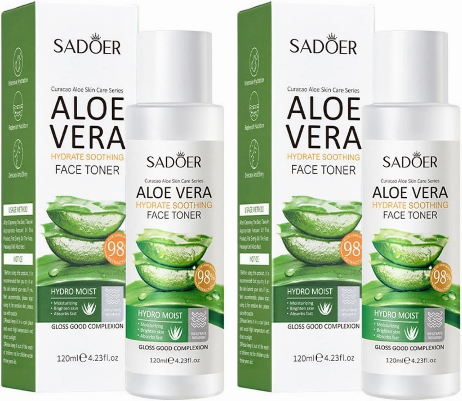 2 Pack for SADOER Aloe Vera Hydrating Facial Toner,Moisturizing Face Toning,Cleansing Hydrating Skin Care Toner,Soothes Skin,Enhances Absorption and brightens Skin Tone.120ml 4.23 FL OZ