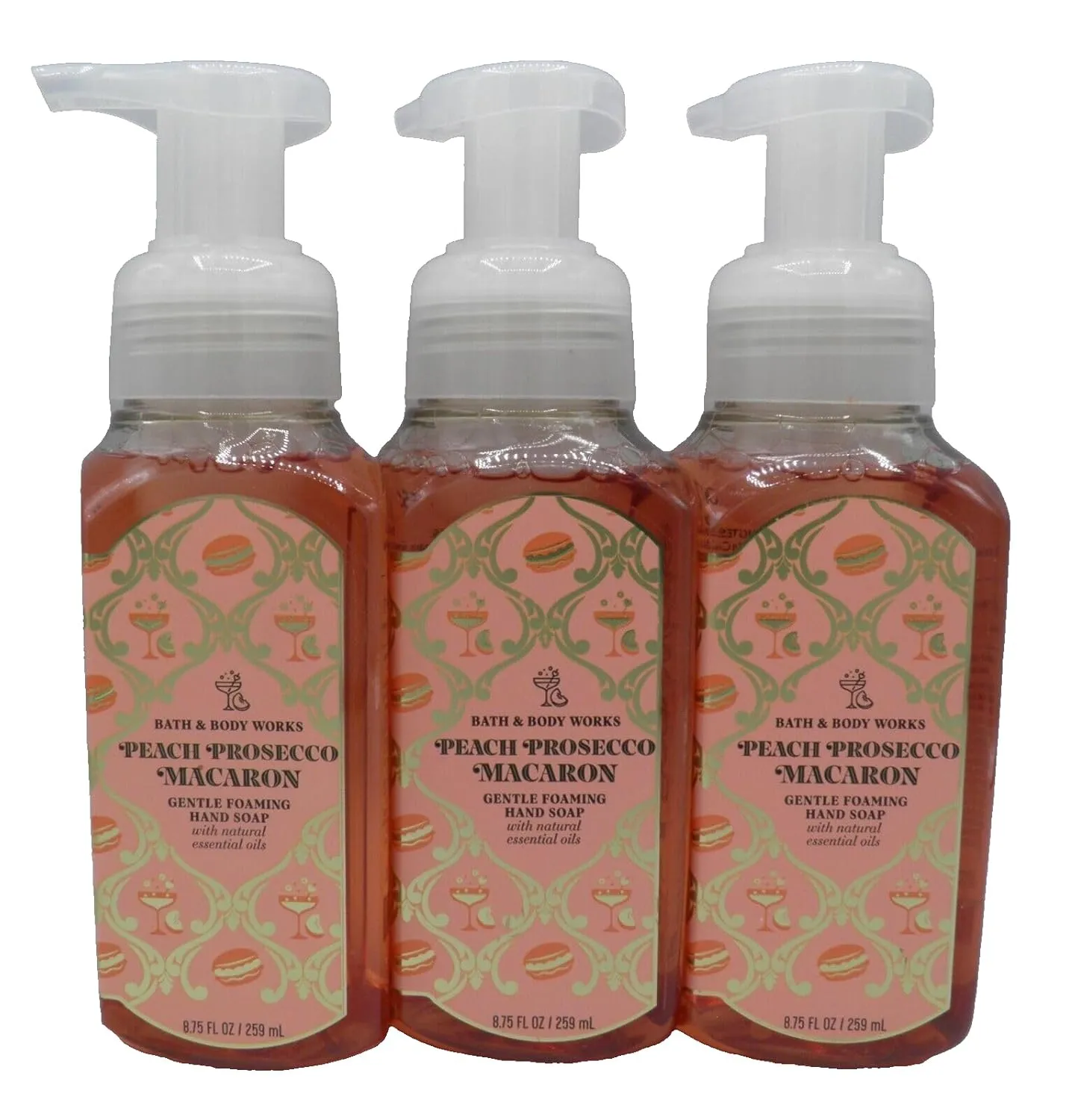 3 PEACH PROSECCO MACARON GENTLE FOAMING HAND SOAP bath body
