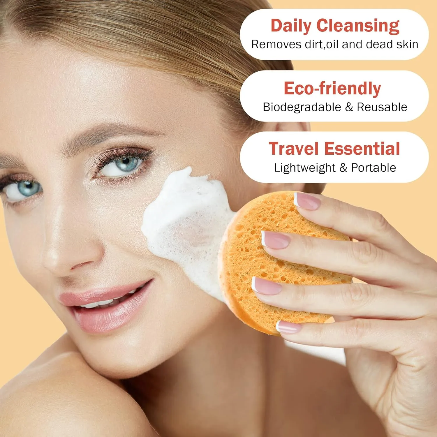 300 Count Compressed Facial Sponges Natural Face Sponges for Cleansing Disposable Facial Exfoliating Pads for Estheticians(Orange)