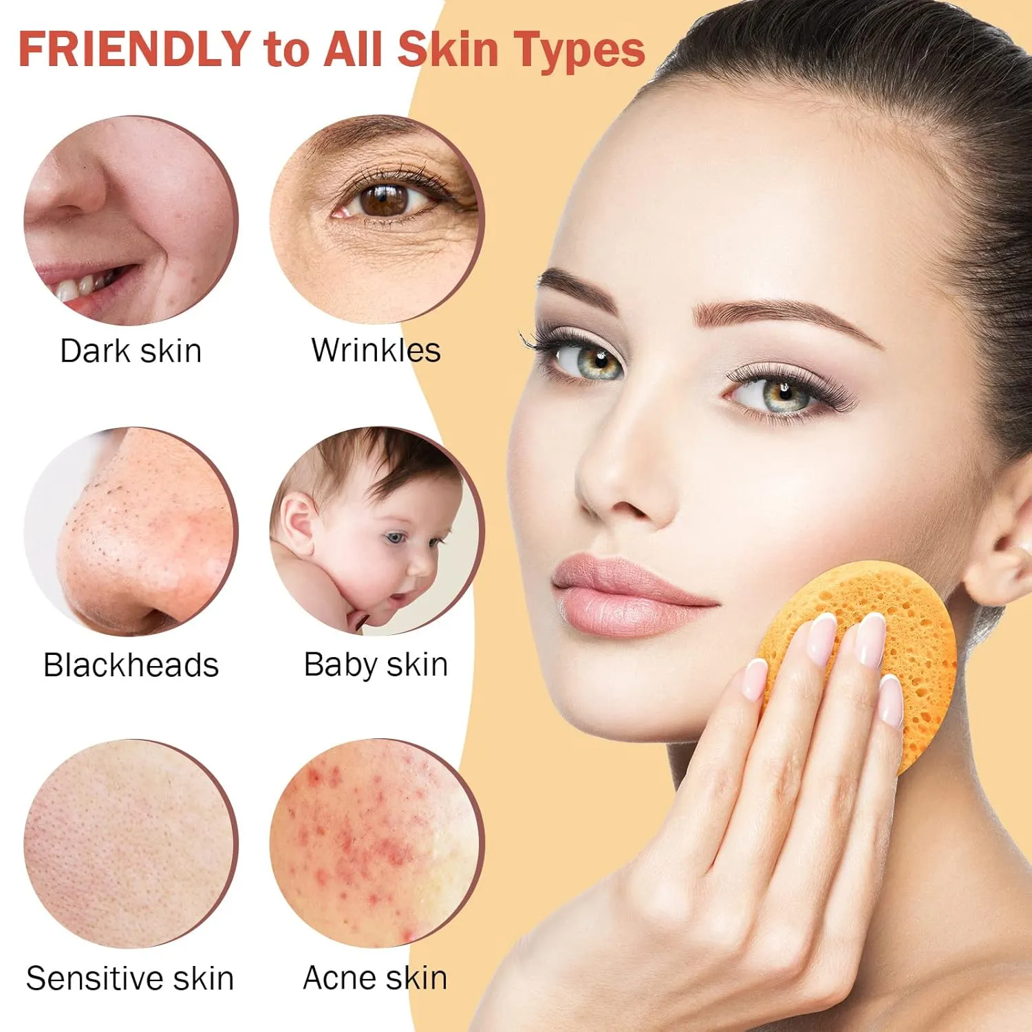 300 Count Compressed Facial Sponges Natural Face Sponges for Cleansing Disposable Facial Exfoliating Pads for Estheticians(Orange)