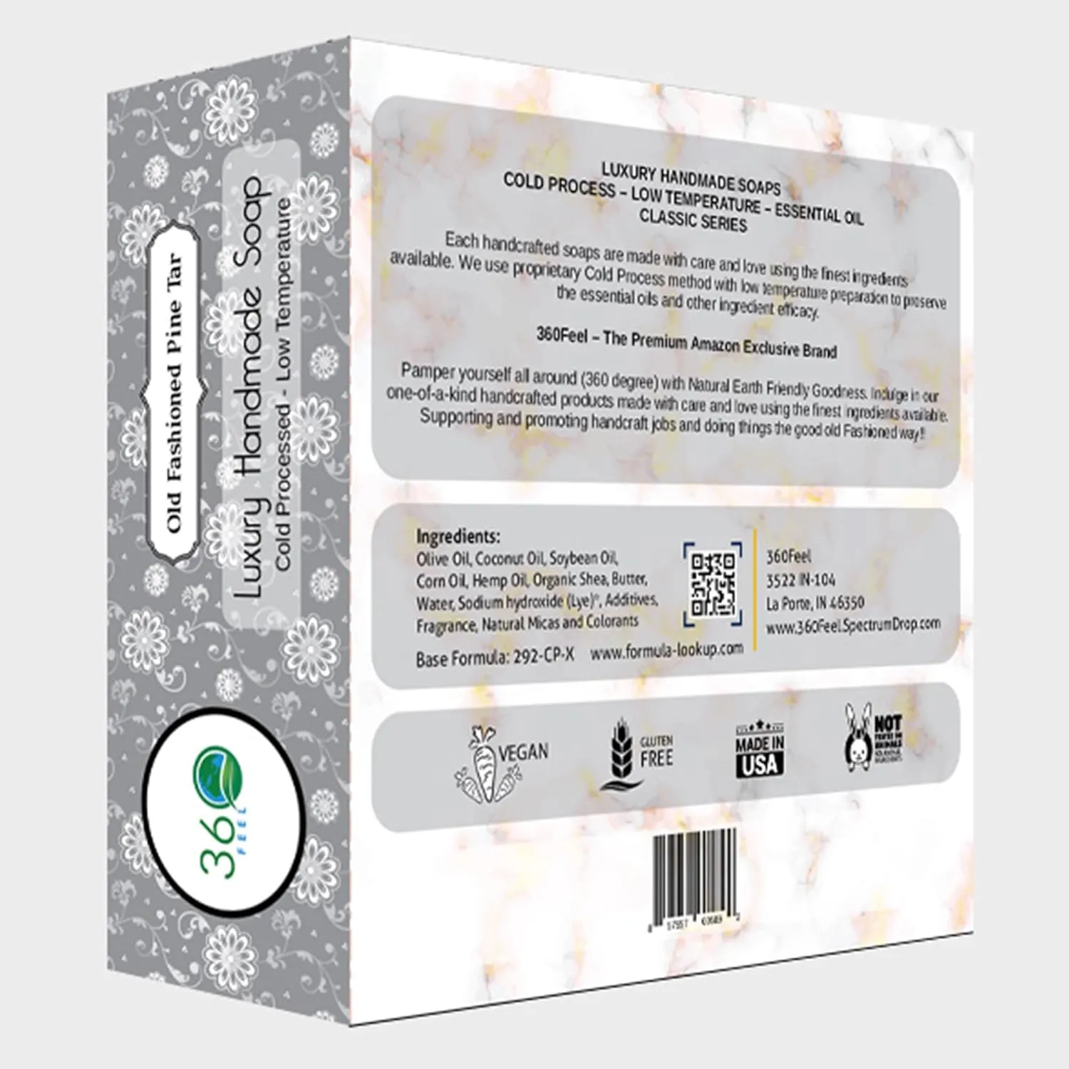 360Feel Pine Tar Soap - Handcrafted Castile Soap Bar with Soothing Scent - Handmade with Essential Oils - Suitable Gift for Anniversaries, Weddings, and Holiday Stockings - 4 pack