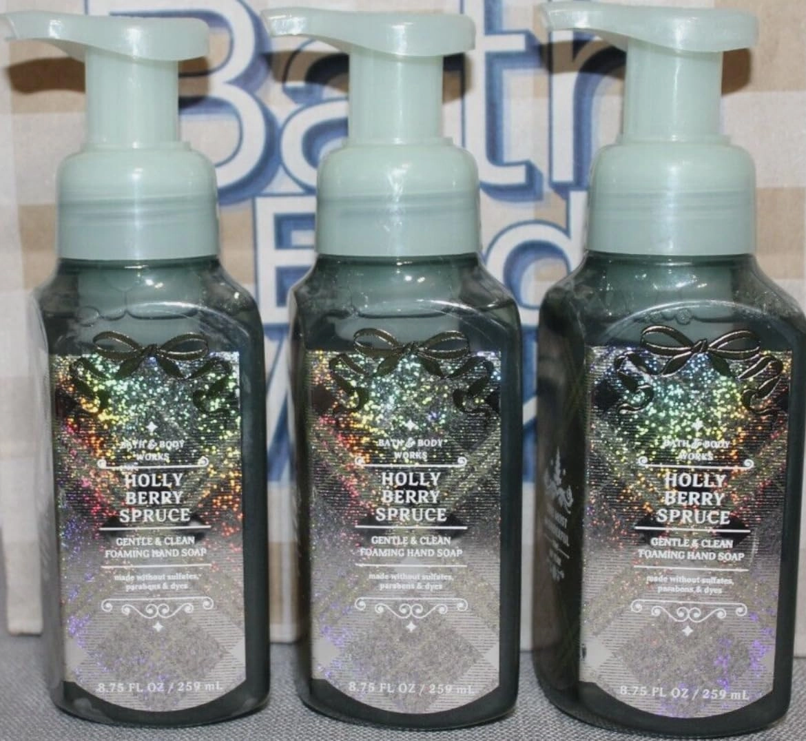 3 HOLLY BERRY SPRUCE Gentle Foaming Hand Soap Bath. & Body 8.75 fl oz