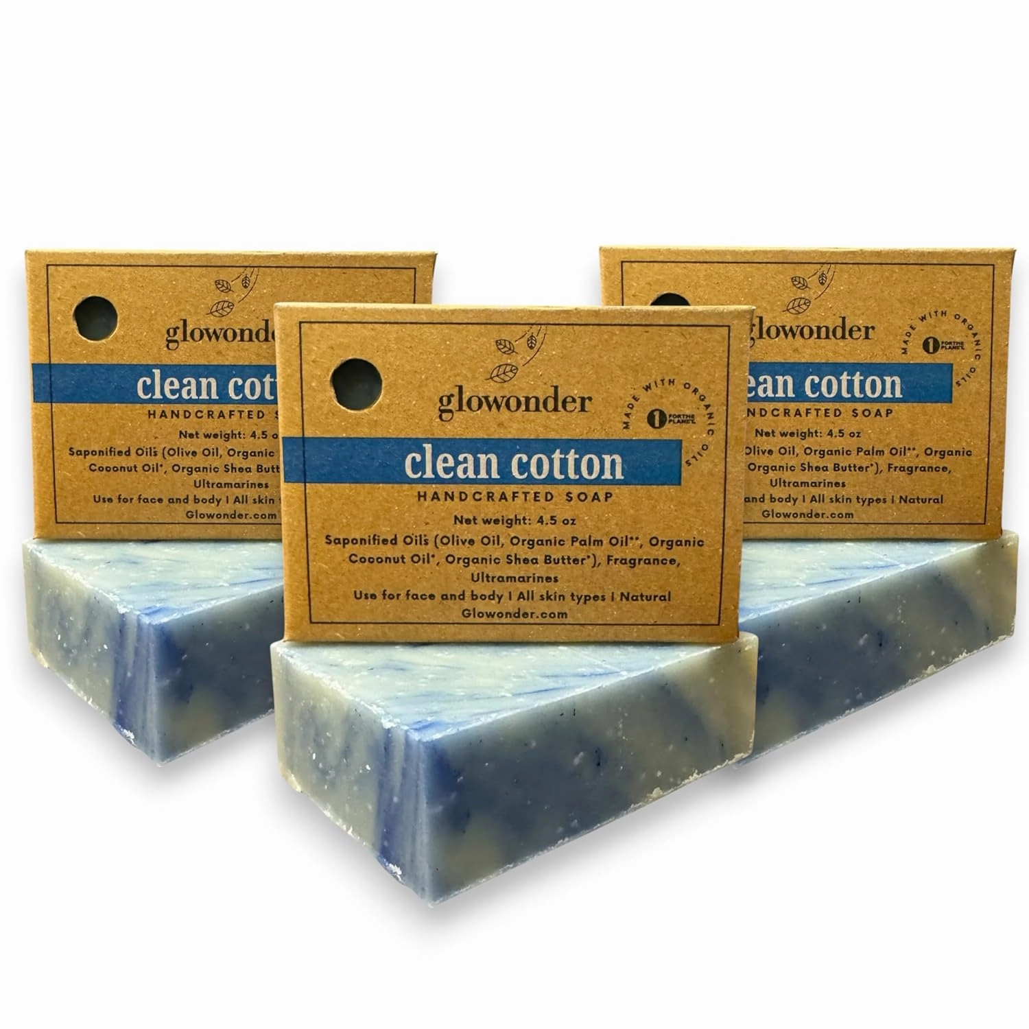 3 Pack Clean Cotton Handmade Organic Bar Soap for Face and Body - Moisturizing, All-Natural, Cruelty-Free - Botanical Ingredients - Shower, Bath, Hand Soaps, Gifts - 13.5 oz