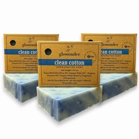 3 Pack Clean Cotton Handmade Organic Bar Soap for Face and Body - Moisturizing, All-Natural, Cruelty-Free - Botanical Ingredients - Shower, Bath, Hand Soaps, Gifts - 13.5 oz