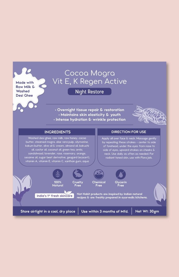 <strong>Overnight Malai - Deep Night Restore - 30g</strong><br><i>Cocoa Mogra Vit E,K Regen</i>