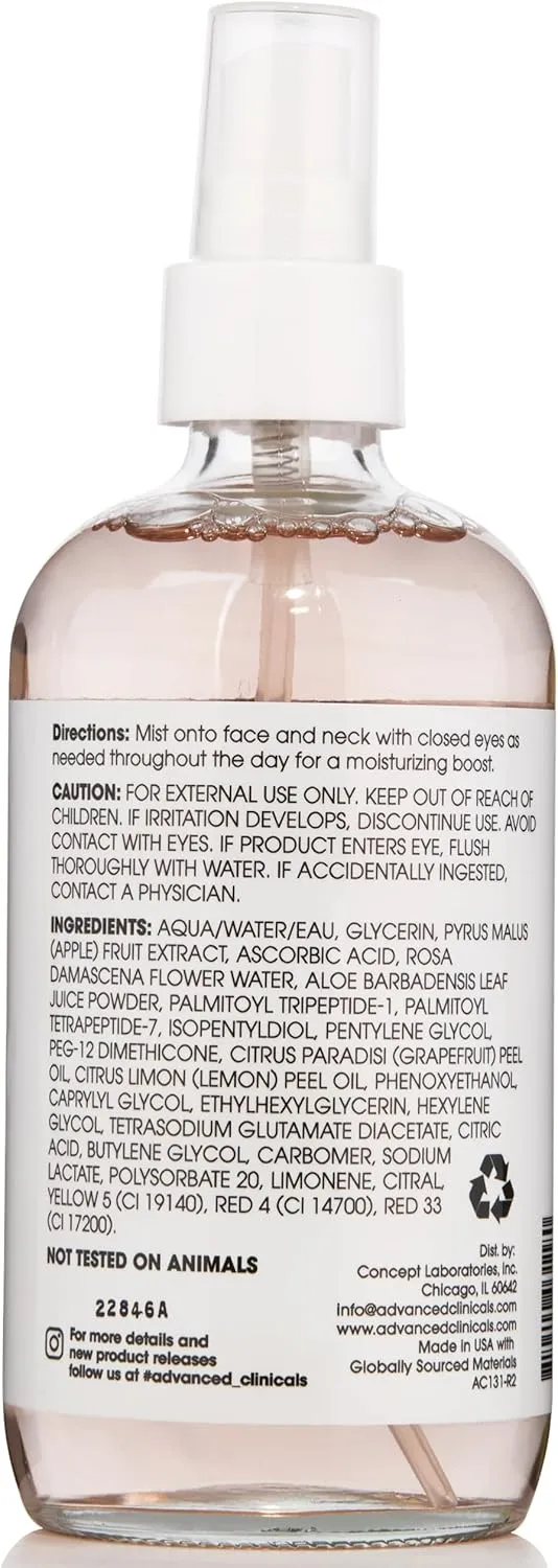 Advanced Clinicals Vitamin C Face Toner W/Ferulic Acid & Rosewater, Antioxidant Facial Mist Spray for Face, Skin Refreshing, Hydrating, & Non-Greasy Instant Hydration Facial Spray, Large 8 Fl Oz