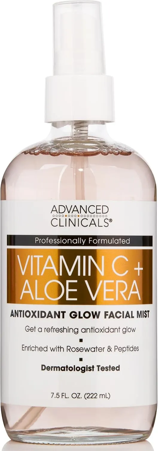 Advanced Clinicals Vitamin C Face Toner W/Ferulic Acid & Rosewater, Antioxidant Facial Mist Spray for Face, Skin Refreshing, Hydrating, & Non-Greasy Instant Hydration Facial Spray, Large 8 Fl Oz