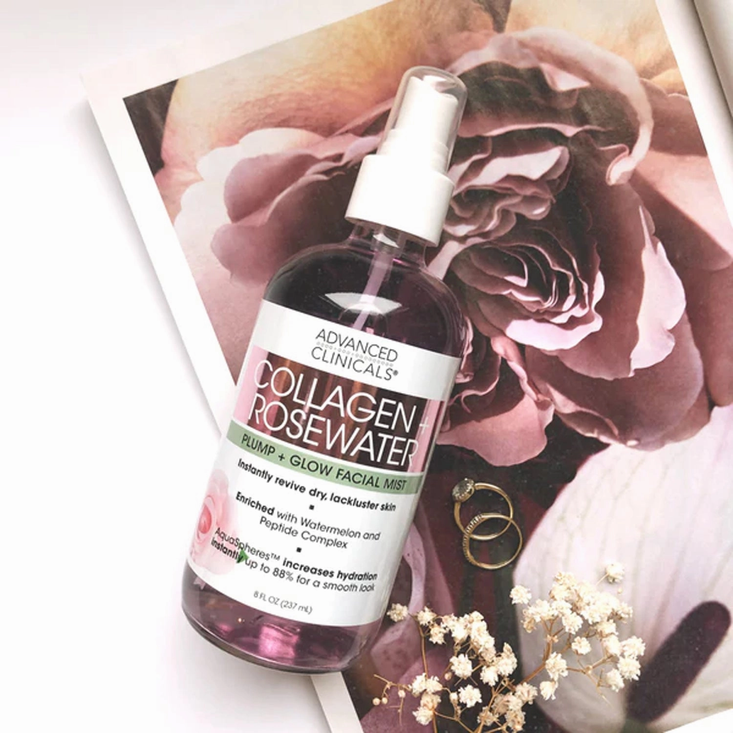 Advanced Clinicals Collagen   Rosewater Plump Glow Facial Mist - 237ml