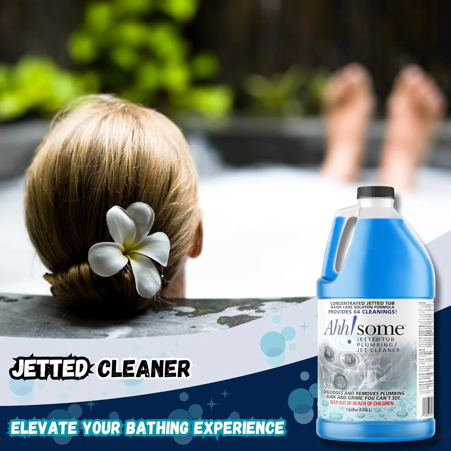 AhhSome Jetted Tub & Hot Tub Cleaner, Powerful Spa Bath Cleaning Solution for Jacuzzis & Whirlpools, 1 Gallon (64 Treatments), Professional Grade Septic Safe Solution for Hot Tubs, Made in USA