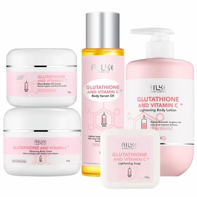AILKE Skin Glowing 5-In-1 Range, With Glutathione, Vitamin C, Organic Shea Butter, Moisturizing, Smooth and Clean Skin, Increase Skin Radiance Gift Set