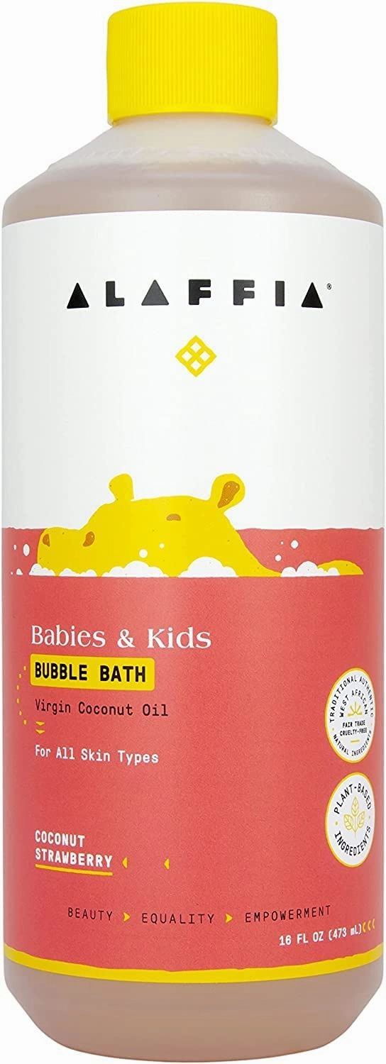 Alaffia Babies and Kids Bubble Bath, Gentle Bath Essentials for Delicate Skin, Plant-Based Formula, Paraben & Sulfate-Free, Vegan, with Long-Lasting Bubbles, Coconut Strawberry, 2 Pack - 16 Fl Oz Ea