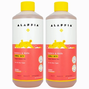 Alaffia Babies and Kids Bubble Bath, Gentle Bath Essentials for Delicate Skin, Plant-Based Formula, Paraben & Sulfate-Free, Vegan, with Long-Lasting Bubbles, Coconut Strawberry, 2 Pack - 16 Fl Oz Ea