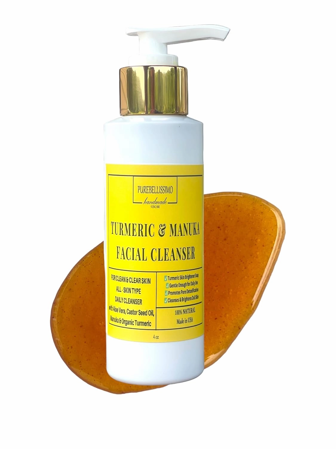 All Natural Turmeric Manuka Face Wash with Aloe Vera - Facial Cleanser, Gently Removes Dirt and Oil, Without Drying, Turmeric Soap for Face, All Skin Type, 4oz