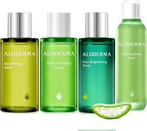 Aloderma Aloe Toner Set, 4 Pieces - Hydrating Toner, Firming Toner, Soothing Toner, Brightening Toner