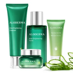 Aloderma Essential Aloe Brightening Skin Care Set - 5 Pieces - Gel, Cleanser x2pcs, Toner, Cream