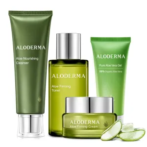 Aloderma Essential Aloe Firming & Rejuvenating Skin Care Set - 5 Pieces - Gel x 2pcs, Cleanser, Toner, Cream