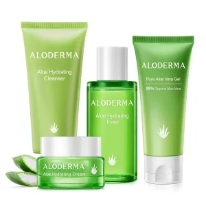 Aloderma Essential Aloe Hydrating Skin Care Set - 5 Pieces - Gel, Cleanser x2pcs, Toner, Cream