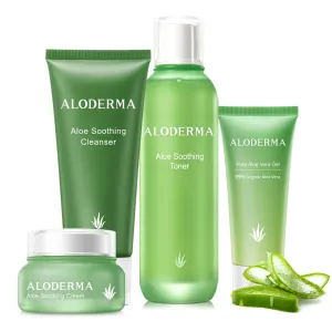 Aloderma Essential Aloe Soothing & Repairing Skin Care Set - 5 Pieces - Gel x2pcs, Cleanser, Toner, Cream