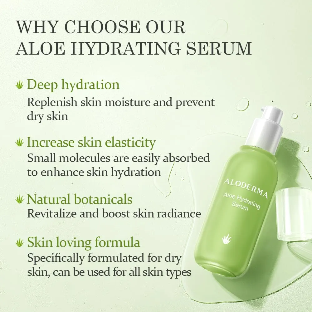 Aloderma Hydrating Aloe Face Serum Made with 69% Organic Aloe Vera - Deep Moisturizing Lightweight Aloe Vera Facial Serum with Hyaluronic Acid for Flawless Skin - Nourishing Serum for Face - 1.7oz