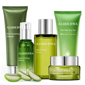 Aloderma Signature Aloe Firming & Rejuvenating Set - 5 Pieces - Gel, Cleanser, Toner, Serum, Cream