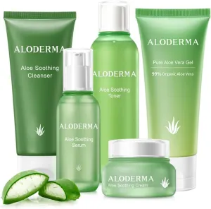 Aloderma Signature Aloe Soothing & Repairing Set - 6 Pieces - Gel, Cleanser, 2pcs x Toner, Serum, Cream