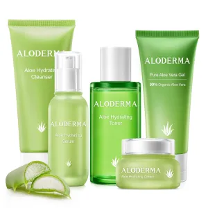 Aloderma Signature Aloe Vitality Hydrating Set - 6 Pieces - Gel, 2pcs x Cleanser, Toner, Serum, Cream