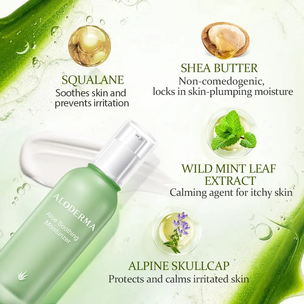 Aloderma Soothing Face Moisturizer with 77% Organic Aloe Vera - Natural Moisturizer for Face for Sensitive & Combination Skin, Nurturing Aloe Face Moisturizer with Squalane, Botanical Extracts, 3.5oz