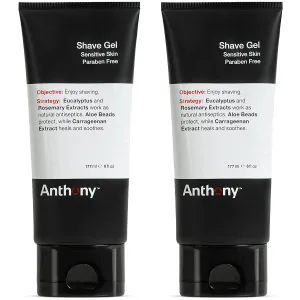 Anthony Shave Gel for Sensitive Skin – Non-Foaming, Soothing Shaving Cream for Men and Women. With Aloe Vera Beads, Eucalyptus, Rosemary and Carrageenan Extract - 6 Fl Oz (2 Pack)