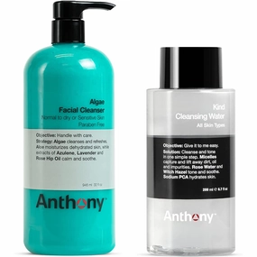 Anthony Algae Facial Cleanser, 32 Fl Oz Witch Hazel Toner for Face Kind Cleansing Water 6.7 Fl Oz