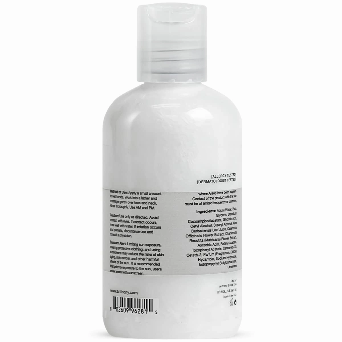 Anthony Glycolic Facial Cleanser for Men, Daily Exfoliating & Hydrating Face Wash, Shave Prep, Non-Foaming, Deep Cleansing, Gentle on Sensitive Skin, Removes Dirt & Oil, Smooths Texture, 3.4 Fl Oz