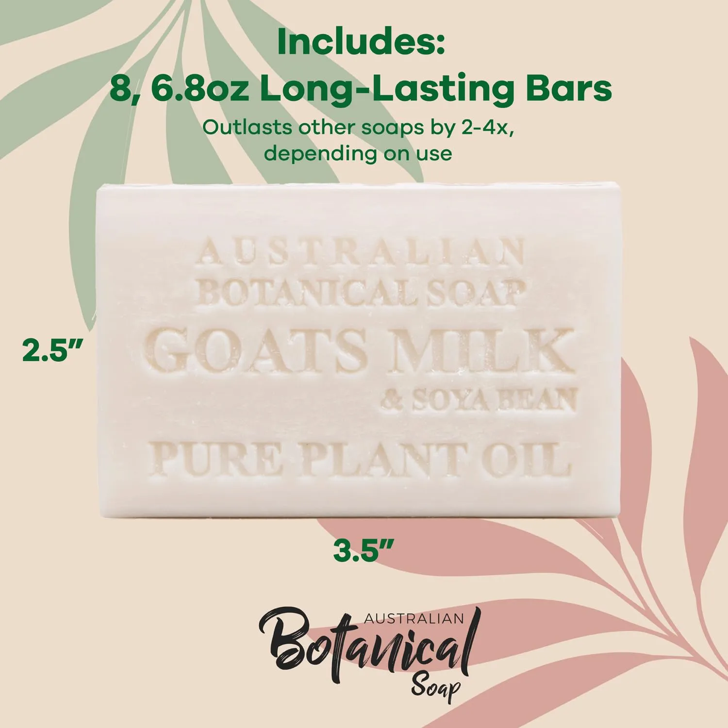 Australian Botanical Soap 7 OZ, Pack of 8, Goat Milk Soap Bars with Soya Bean Oil, Enriched with Organic Shea Butter, Suitable for All Skin Types
