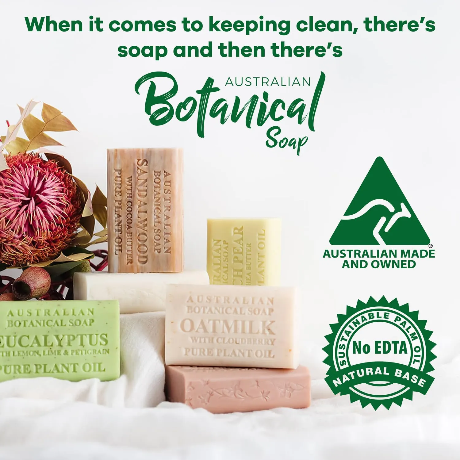 Australian Botanical Soap 7 OZ, Pack of 8, Goat Milk Soap Bars with Soya Bean Oil, Enriched with Organic Shea Butter, Suitable for All Skin Types