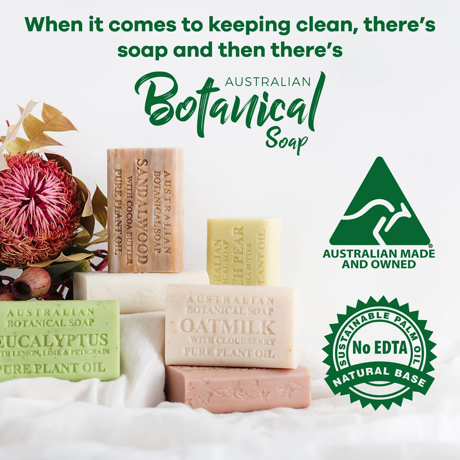 Australian Botanical Soap 6.5 OZ Pack of 4, Goat Milk Soap Bars with Soya Bean Oil, Enriched with Organic Shea Butter, Suitable for All Skin Types