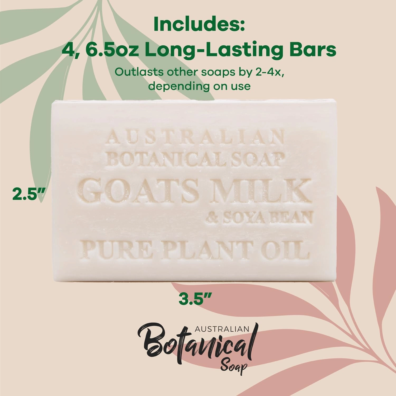 Australian Botanical Soap 6.5 OZ Pack of 4, Goat Milk Soap Bars with Soya Bean Oil, Enriched with Organic Shea Butter, Suitable for All Skin Types