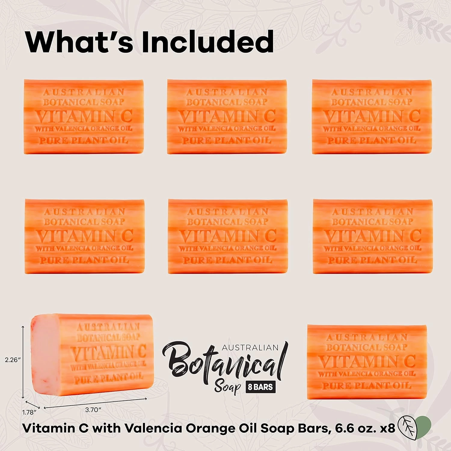 Australian Botanical Soap, 6.6 OZ, Vitamin C and Valencia Orange, Triple Milled Bars made with a Natural Soap Base and Enriched with Organic Shea Butter, Pack of 8