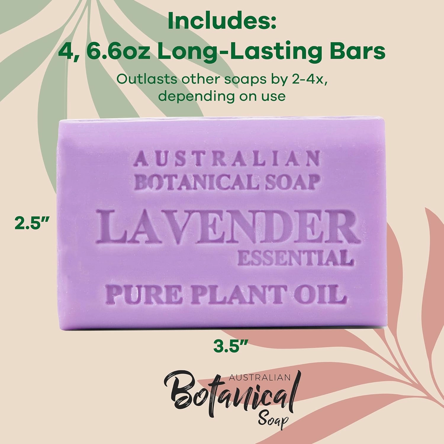 Australian Botanical Soap Lavender with Essential Oil 6.6 oz Luxury Soap Bars Enriched with Shea Butter, Pack of 4, Packaging May Vary