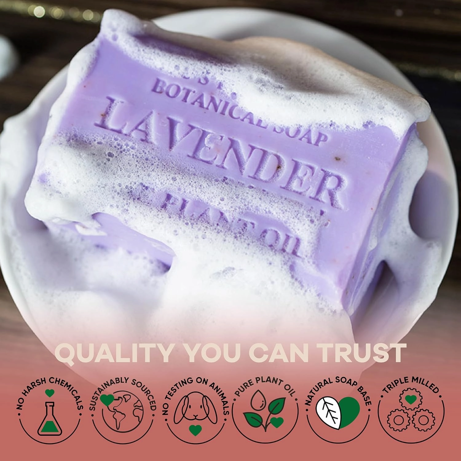 Australian Botanical Soap Lavender with Essential Oil 6.6 oz Luxury Soap Bars Enriched with Shea Butter, Pack of 4, Packaging May Vary