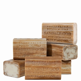 Australian Botanical Soap Sandalwood with Cocoa Butter 6.6 oz Luxury Soap Bars Enriched with Shea Butter, Suitable for Men, Women and All Skin Types, Pack of 6