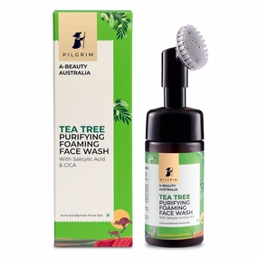 Australian Tea Tree & 1% Salicylic acid Foaming Face wash with brush | Tea Tree face wash | Oily skin cleanser for face|Women & Men | 120ml