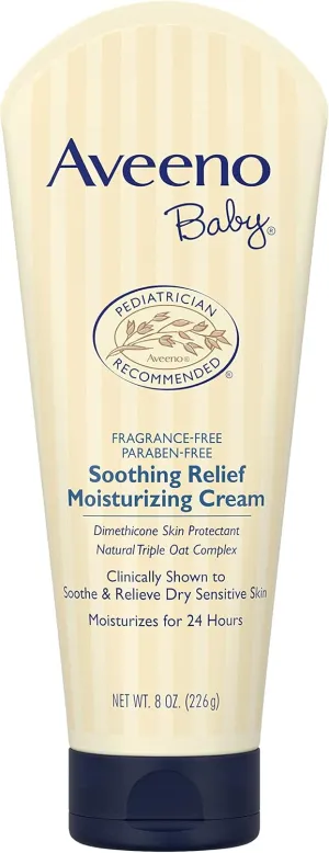 Aveeno Baby Soothing Relief Moisturizing Cream with Natural Oat Complex & Dimethicone, Hypoallergenic Baby Cream to Soothe & Relieve Dry, Sensitive Skin, Fragrance- & Paraben-Free, 8 oz