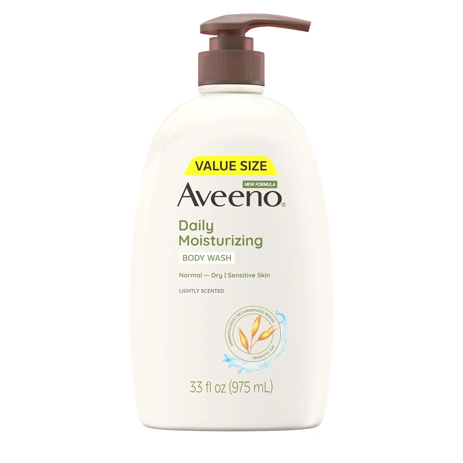 Aveeno Daily Moisturizing Body Wash for Dry & Sensitive Skin with Prebiotic Oat, Hydrating Body Wash Nourishes Dry Skin & Gently Cleanses, Light Fragrance, Sulfate-Free, 33 fl. oz