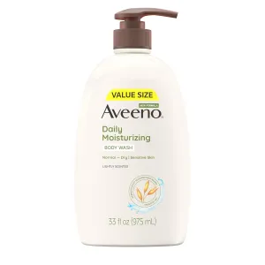 Aveeno Daily Moisturizing Body Wash for Dry & Sensitive Skin with Prebiotic Oat, Hydrating Body Wash Nourishes Dry Skin & Gently Cleanses, Light Fragrance, Sulfate-Free, 33 fl. oz