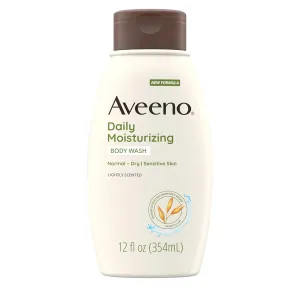 Aveeno Daily Moisturizing Body Wash with Soothing Oat, Creamy Shower Gel, Soap-Free and Dye-Free, Light Fragrance, 12 fl. oz (Pack of 4)