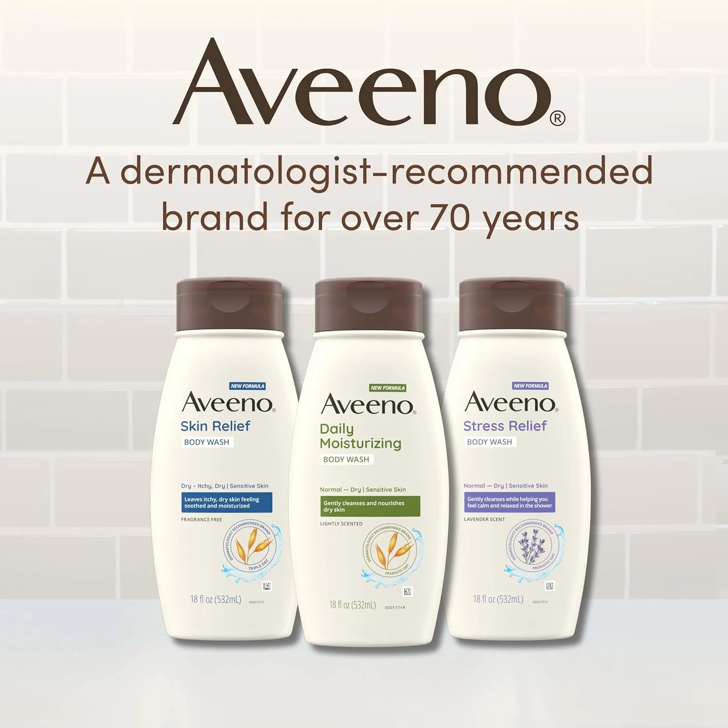 Aveeno Skin Relief Body Wash, Fragrance-Free with Triple Oat Formula, Gentle Daily Cleanser for Sensitive Skin Leaves Itchy, Dry Skin Feeling Soothed & Moisturized, Soap-Free, 33 fl. oz