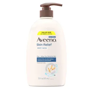 Aveeno Skin Relief Body Wash, Fragrance-Free with Triple Oat Formula, Gentle Daily Cleanser for Sensitive Skin Leaves Itchy, Dry Skin Feeling Soothed & Moisturized, Soap-Free, 33 fl. oz